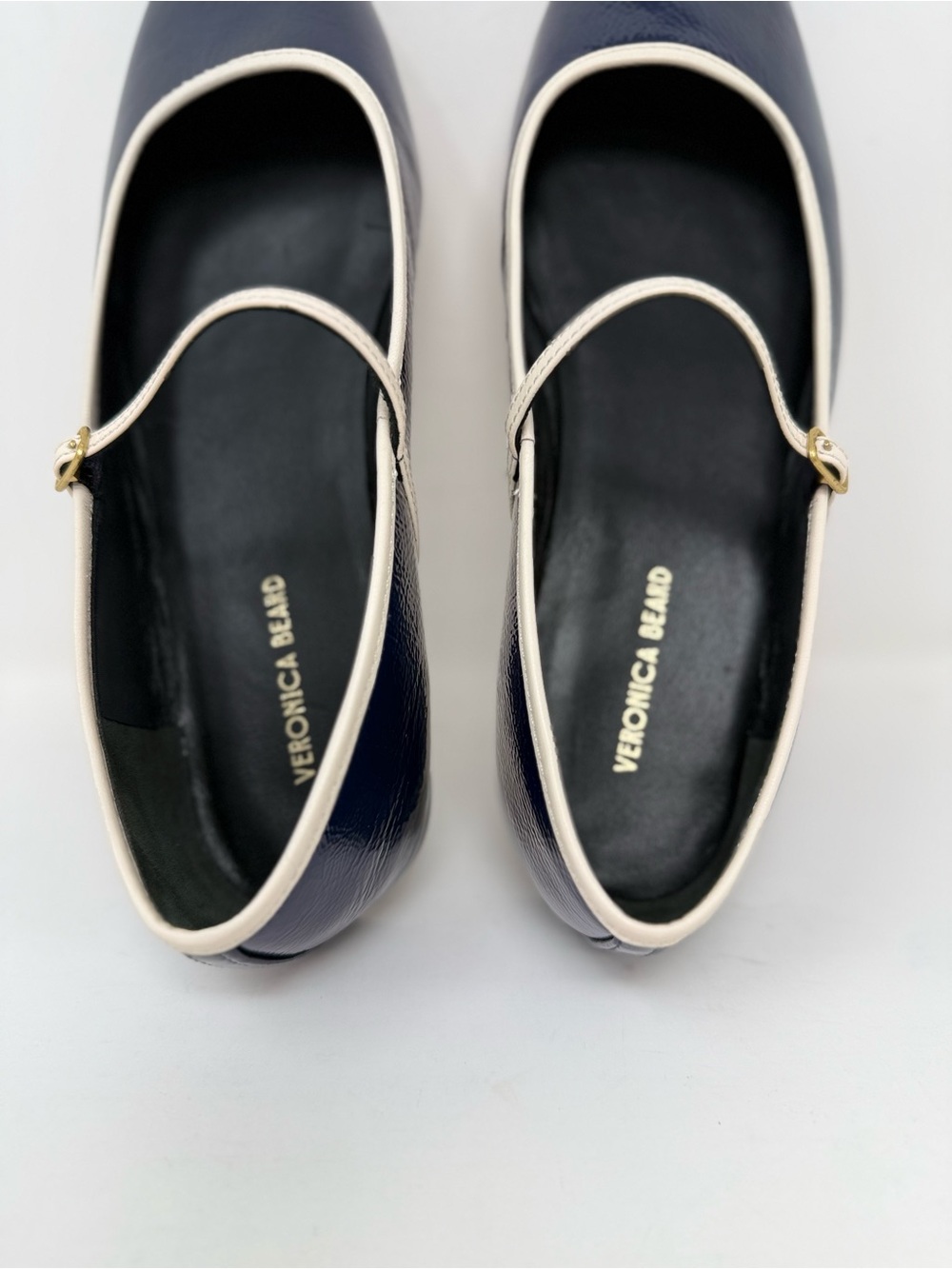New Veronica Beard Ellie Mary Jane Flat Navy Ecru Sz 8 - Picture 12 of 14
